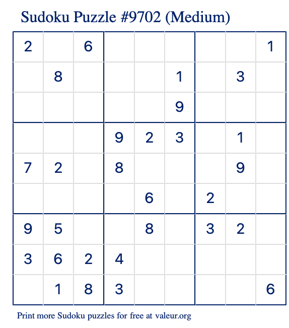 Free Printable Medium Sudoku Puzzle number 9702