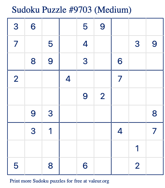 Free Printable Medium Sudoku Puzzle number 9703