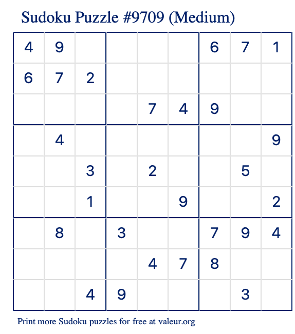 Free Printable Medium Sudoku Puzzle number 9709