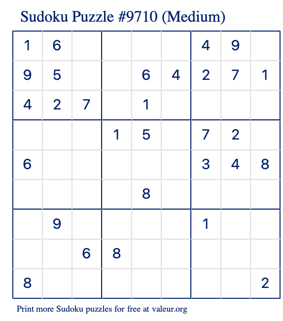 Free Printable Medium Sudoku Puzzle number 9710