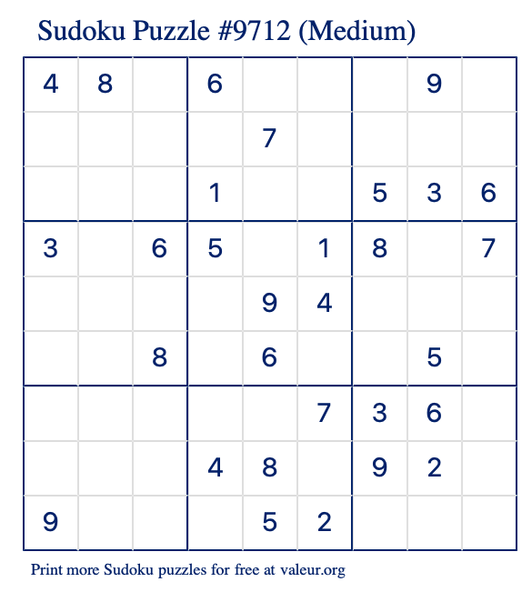 Free Printable Medium Sudoku Puzzle number 9712