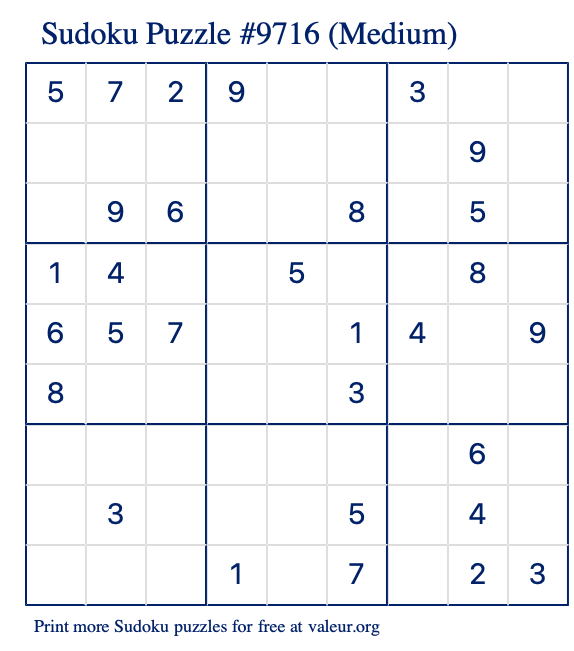 Free Printable Medium Sudoku Puzzle number 9716