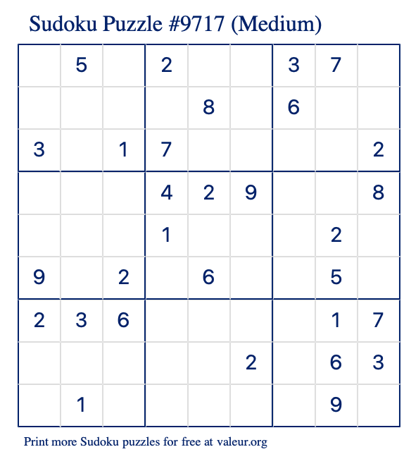 Free Printable Medium Sudoku Puzzle number 9717
