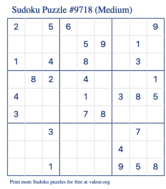 Free Printable Medium Sudoku Puzzle number 9718