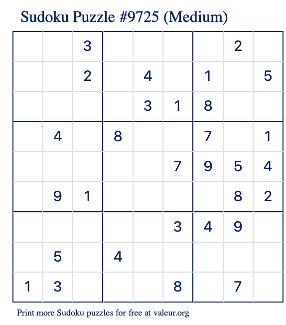 Free Printable Medium Sudoku Puzzle number 9725