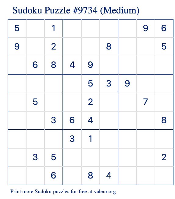 Free Printable Medium Sudoku Puzzle number 9734