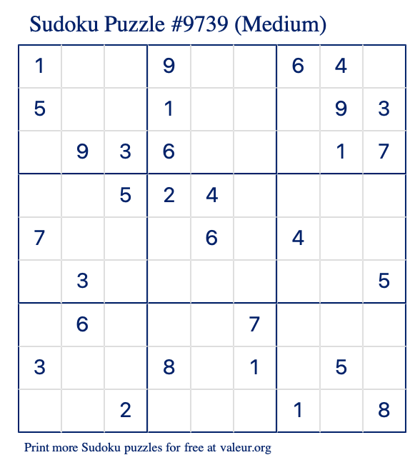 Free Printable Medium Sudoku Puzzle number 9739