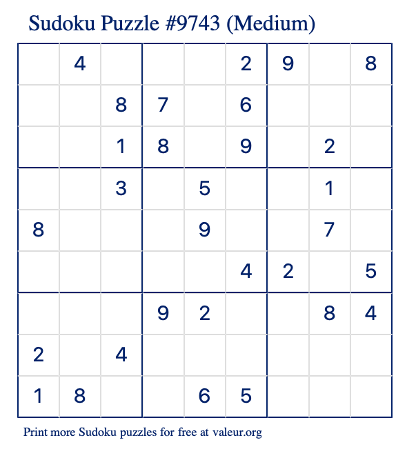 Free Printable Medium Sudoku Puzzle number 9743