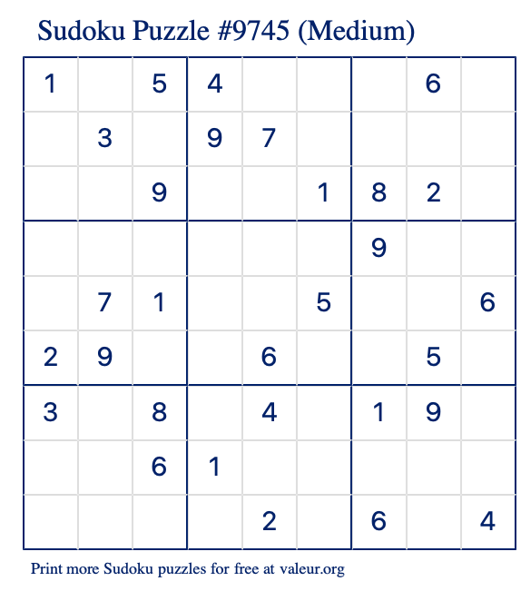 Free Printable Medium Sudoku Puzzle number 9745