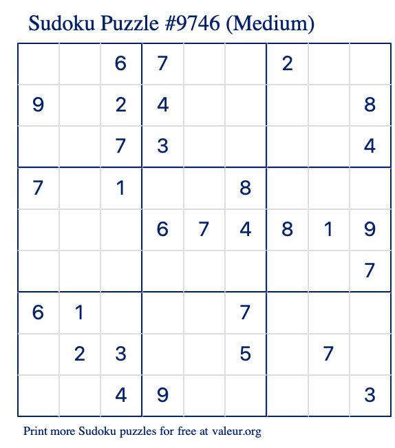 Free Printable Medium Sudoku Puzzle number 9746