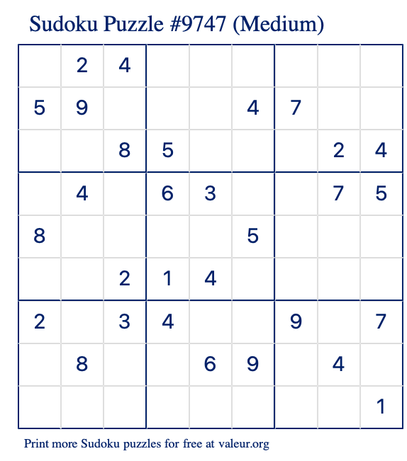Free Printable Medium Sudoku Puzzle number 9747