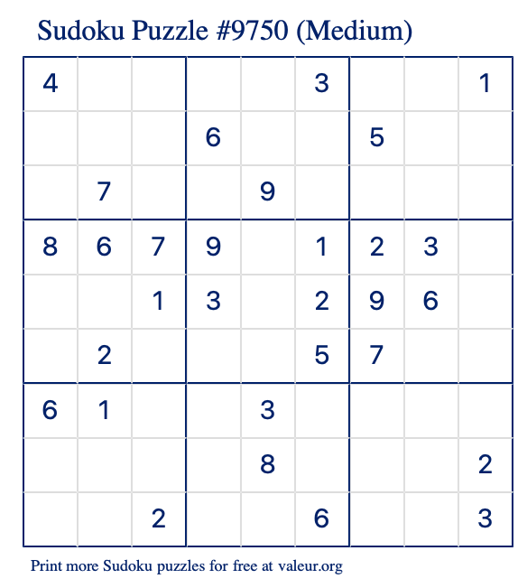 Free Printable Medium Sudoku Puzzle number 9750