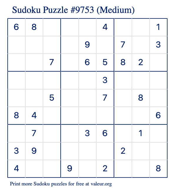 Free Printable Medium Sudoku Puzzle number 9753