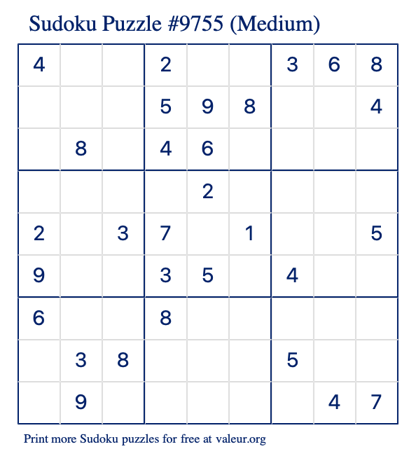 Free Printable Medium Sudoku Puzzle number 9755