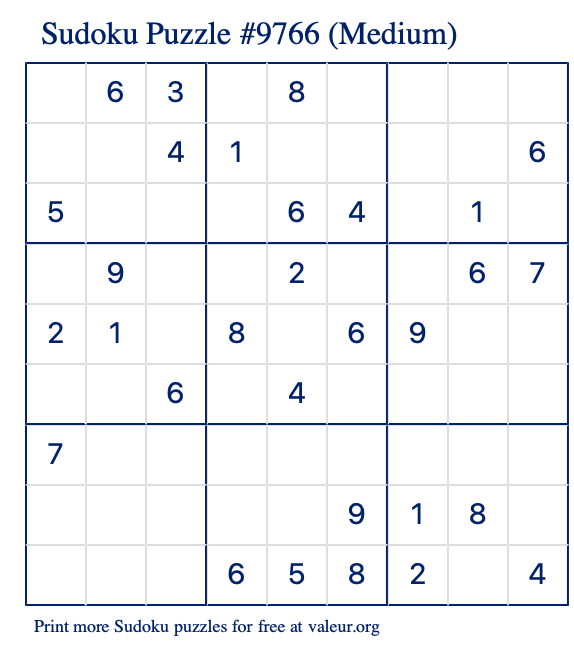 Free Printable Medium Sudoku Puzzle number 9766