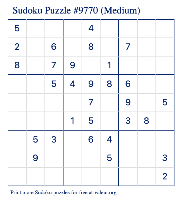 Free Printable Medium Sudoku Puzzle number 9770