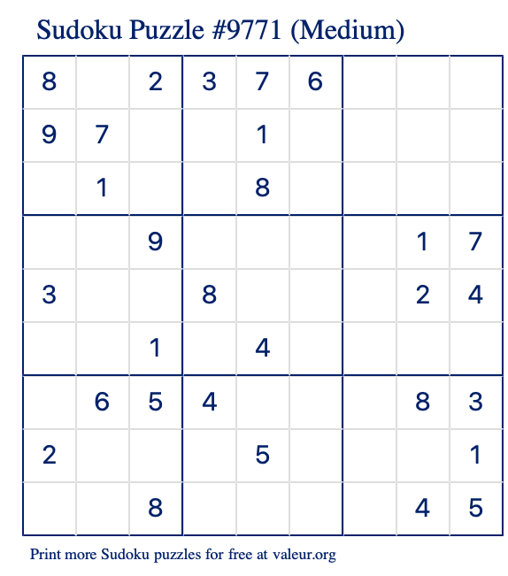 Free Printable Medium Sudoku Puzzle number 9771