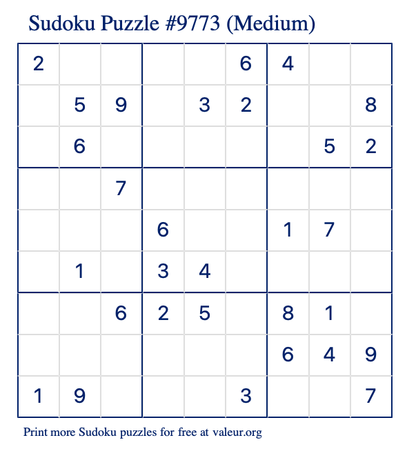 Free Printable Medium Sudoku Puzzle number 9773