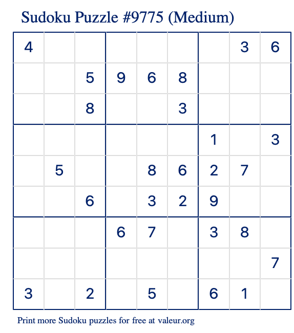 Free Printable Medium Sudoku Puzzle number 9775