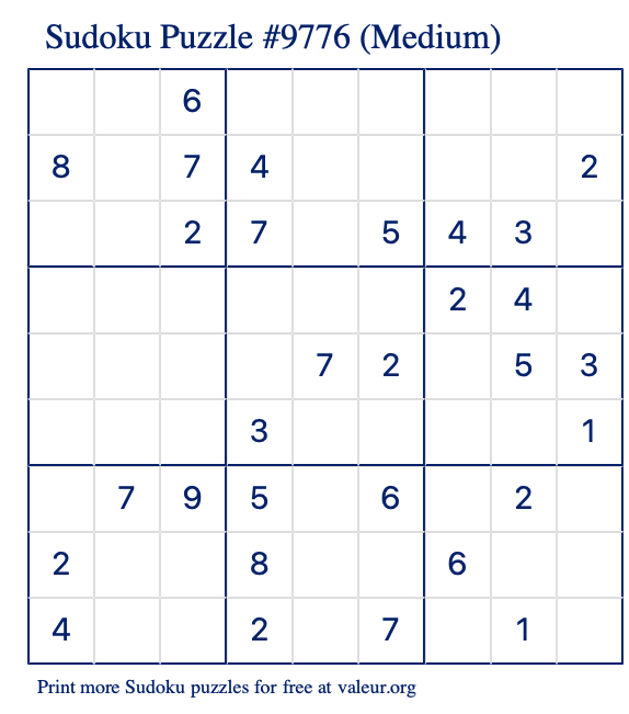 Free Printable Medium Sudoku Puzzle number 9776
