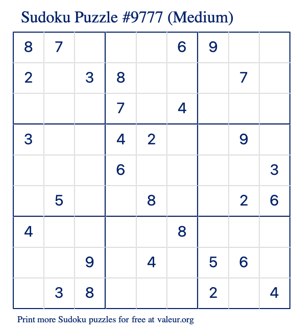 Free Printable Medium Sudoku Puzzle number 9777