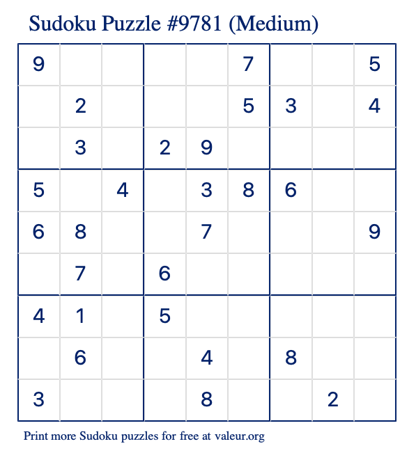 Free Printable Medium Sudoku Puzzle number 9781