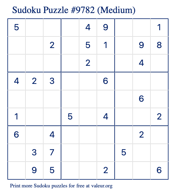 Free Printable Medium Sudoku Puzzle number 9782