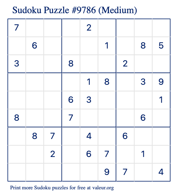 Free Printable Medium Sudoku Puzzle number 9786