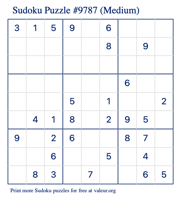 Free Printable Medium Sudoku Puzzle number 9787