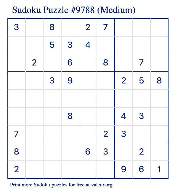 Free Printable Medium Sudoku Puzzle number 9788