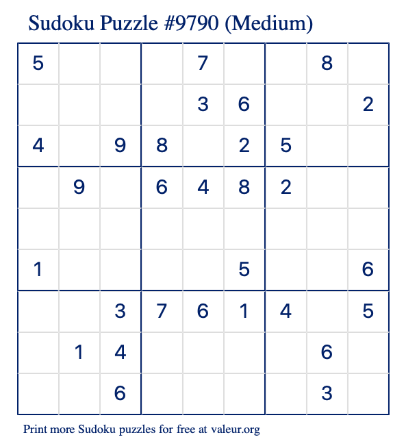 Free Printable Medium Sudoku Puzzle number 9790