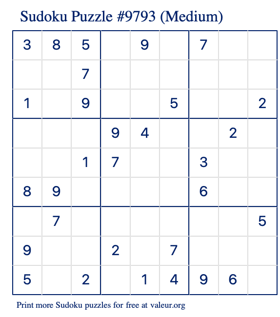 Free Printable Medium Sudoku Puzzle number 9793