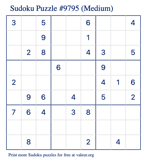 Free Printable Medium Sudoku Puzzle number 9795
