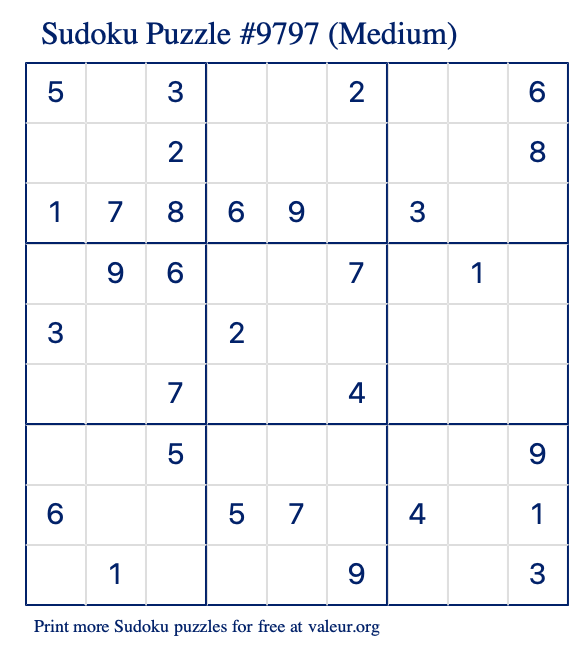 Free Printable Medium Sudoku Puzzle number 9797