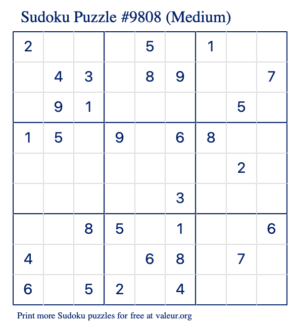 Free Printable Medium Sudoku Puzzle number 9808