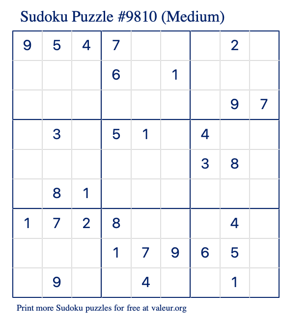 Free Printable Medium Sudoku Puzzle number 9810