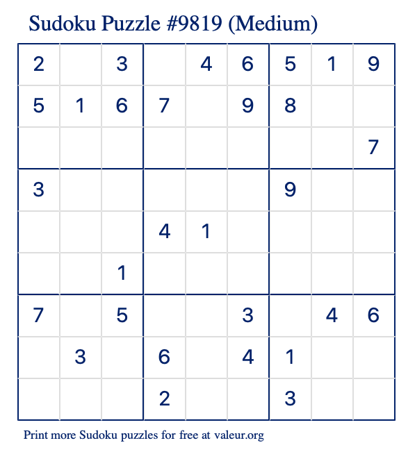 free printable medium sudoku with the answer 9819