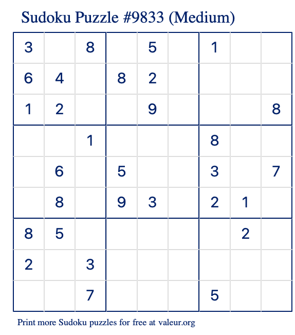 Free Printable Medium Sudoku Puzzle number 9833