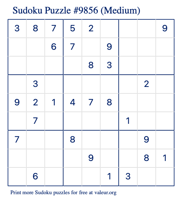 Free Printable Medium Sudoku Puzzle number 9856