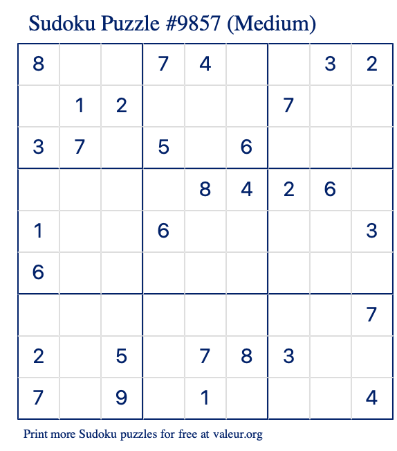 Free Printable Medium Sudoku Puzzle number 9857