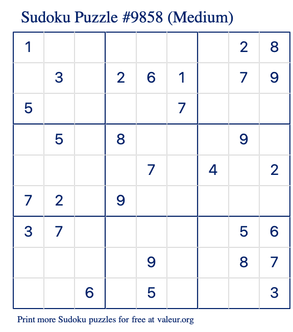 Free Printable Medium Sudoku Puzzle number 9858
