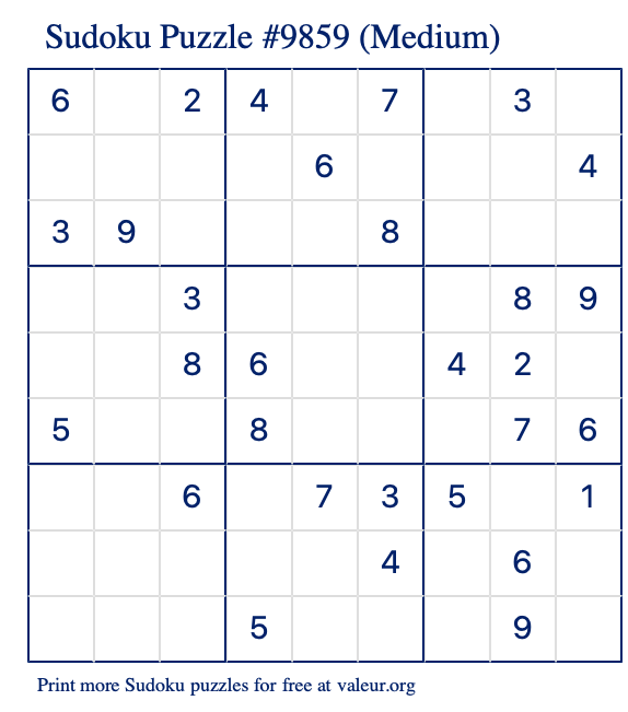 Free Printable Medium Sudoku Puzzle number 9859