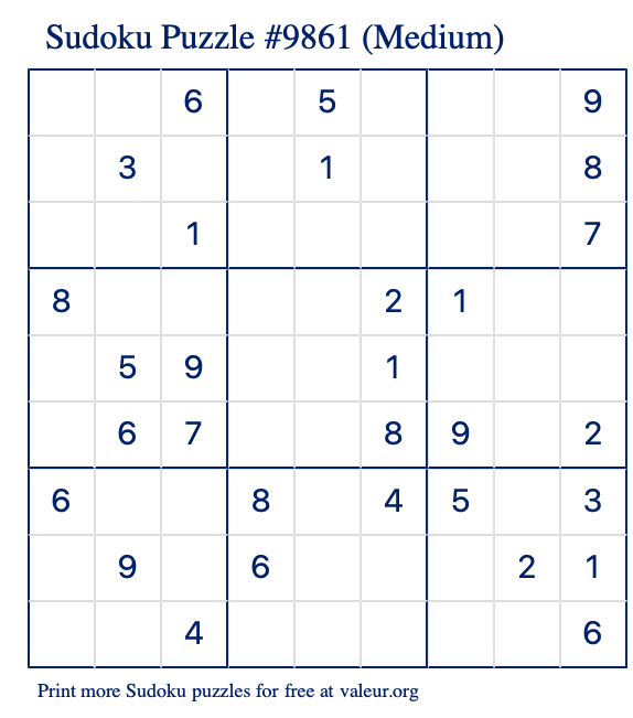 Free Printable Medium Sudoku Puzzle number 9861