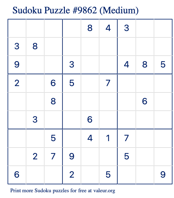 Free Printable Medium Sudoku Puzzle number 9862