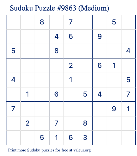 Free Printable Medium Sudoku Puzzle number 9863