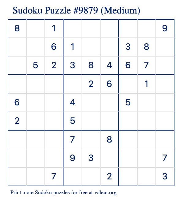 Free Printable Medium Sudoku Puzzle number 9879