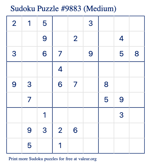 Free Printable Medium Sudoku Puzzle number 9883