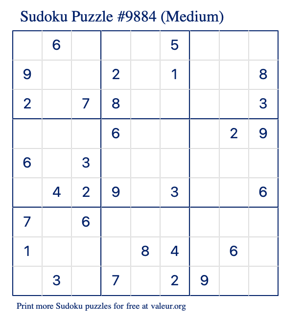 Free Printable Medium Sudoku Puzzle number 9884