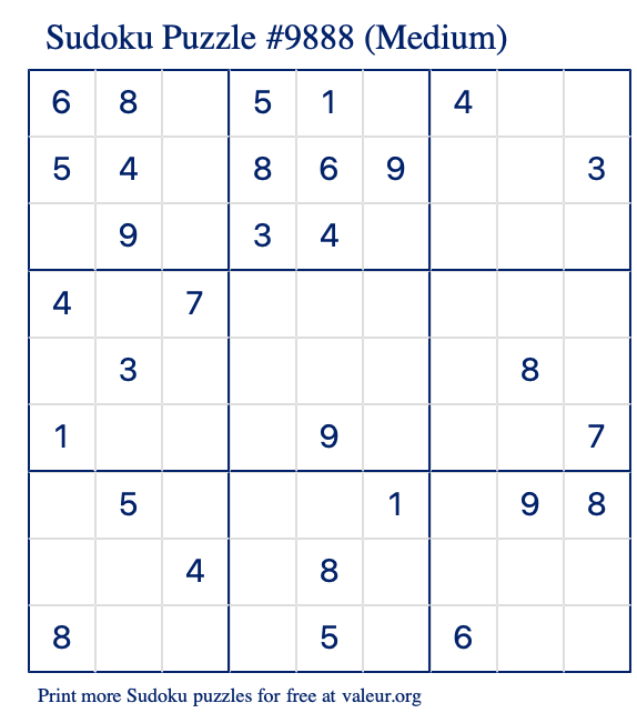 Free Printable Medium Sudoku Puzzle number 9888