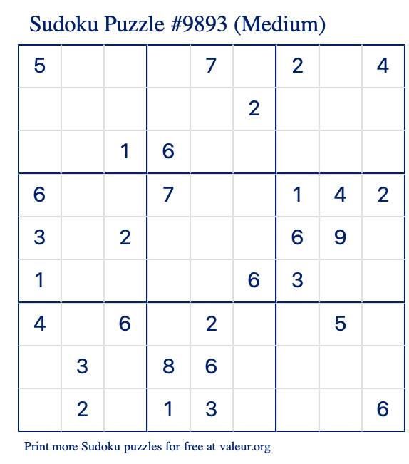 Free Printable Medium Sudoku Puzzle number 9893